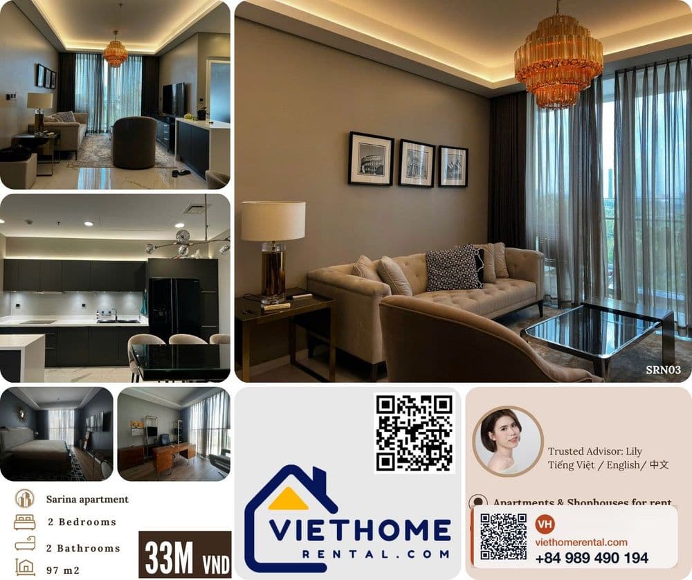 For Rent 2-Bedroom Apartment 97m² Fully Furnished at Sarina, Thủ Thiêm, District 2 - 33 Million VND/Month - Main view