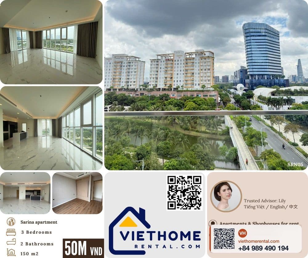 For Rent: Sarina 3-Bedroom Apartment 150m2 in Thủ Thiêm, District 2 - Unfurnished - Main view
